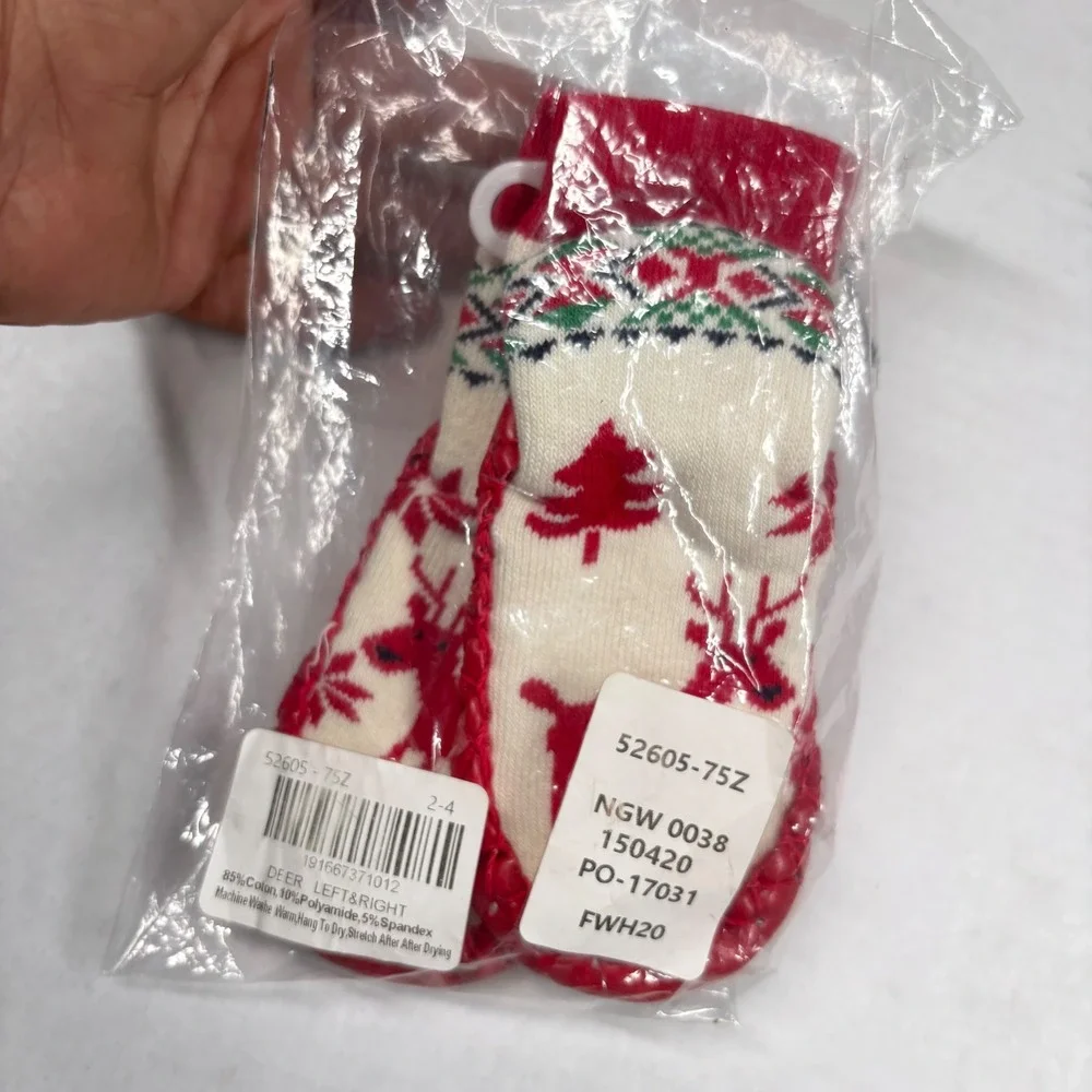 Hanna‎ Andersson Kids Christmas Slipper Socks 2-4 Deer Trees Holiday Red NWT